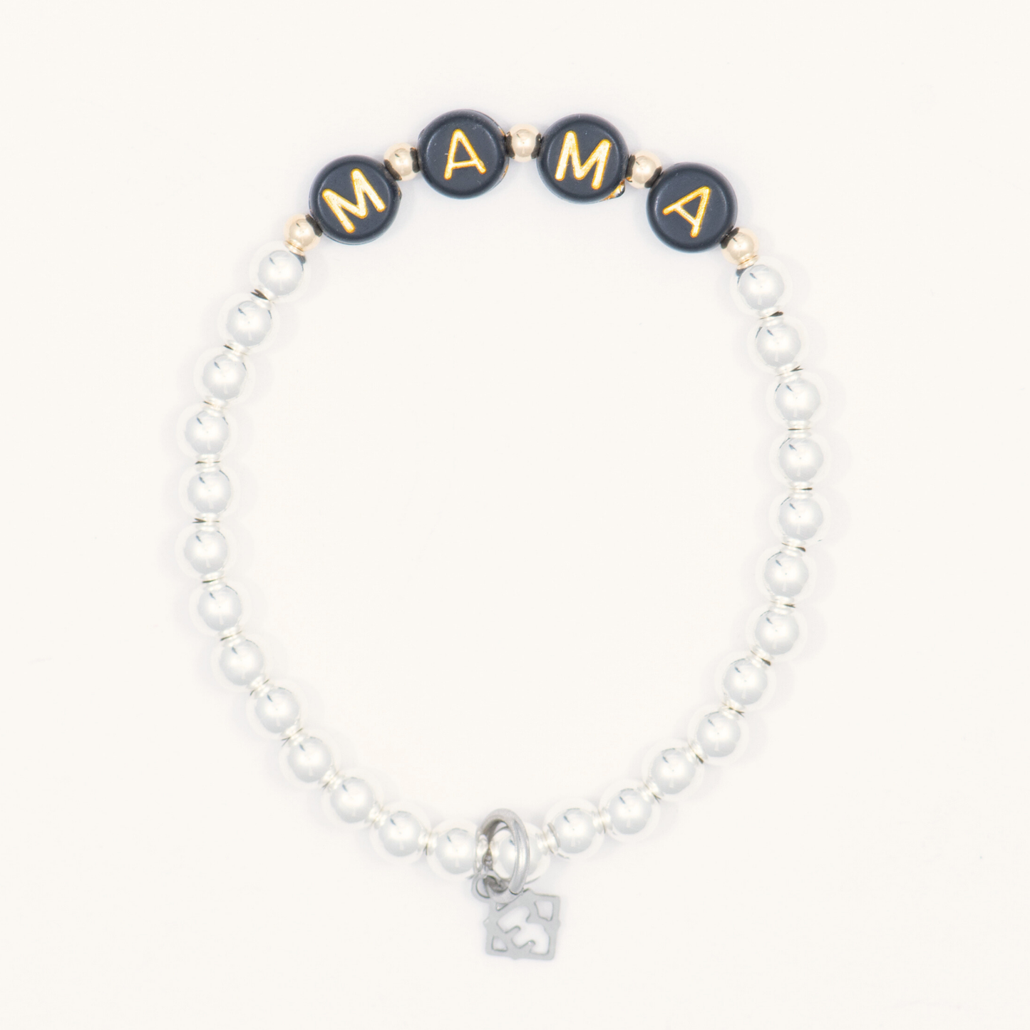 Bracelet with 'MAMA' beads on a white background