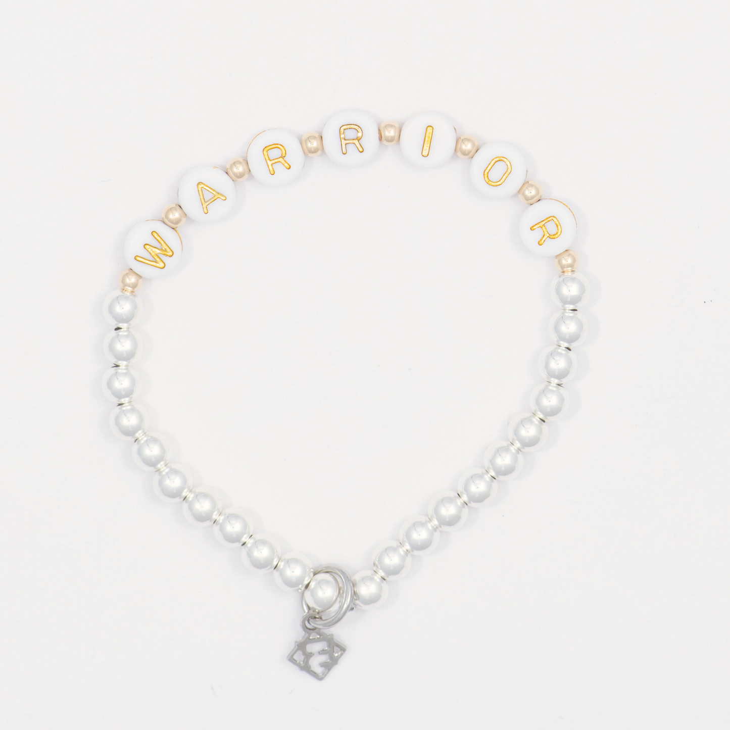 Beaded bracelet with 'WARRIOR' charm on a white background