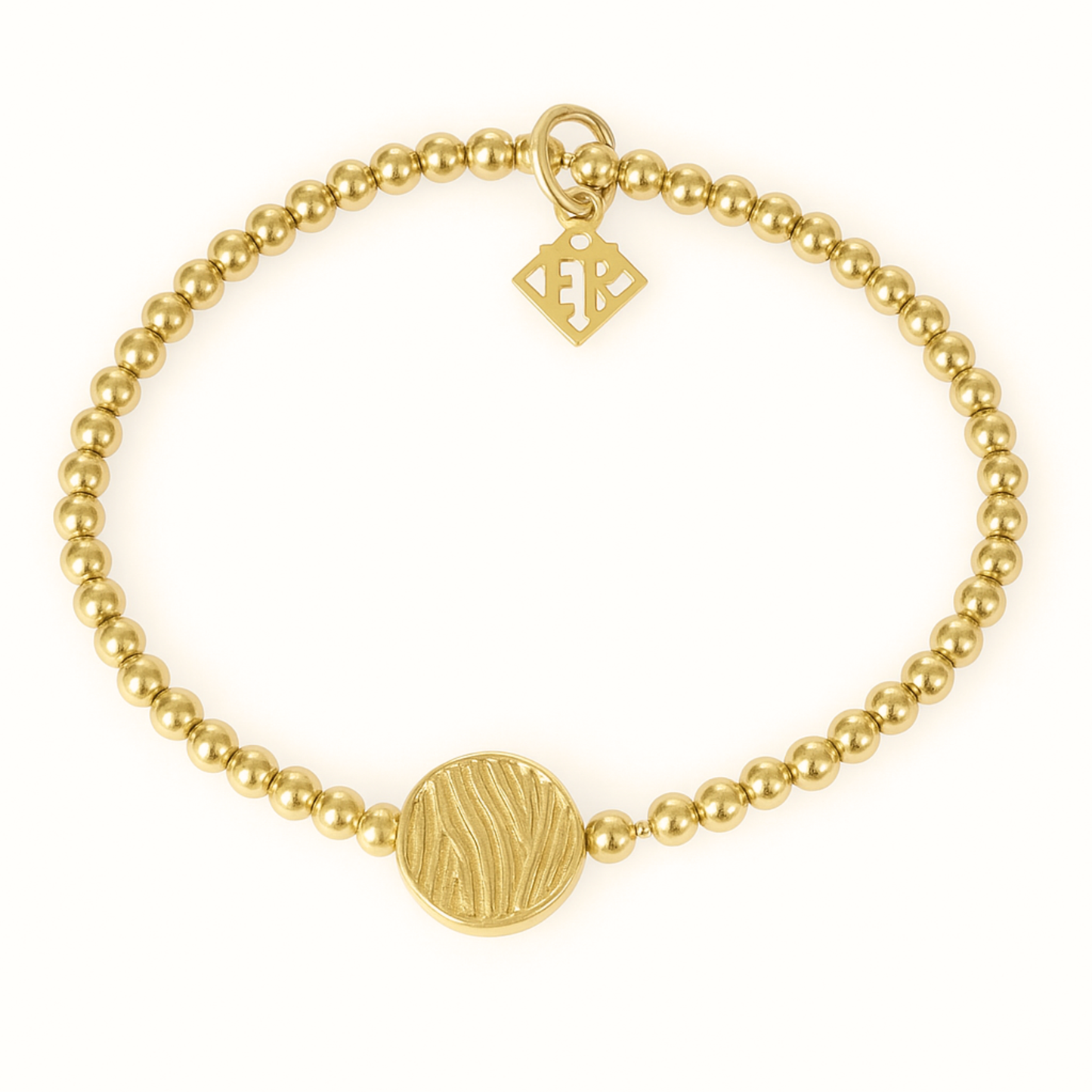 Gold beaded bracelet with accent charm