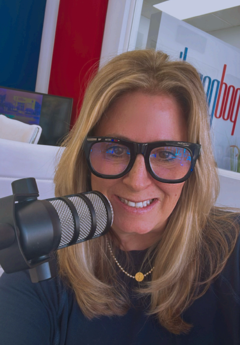 ElyseRyan Jewelry founder Elise Rosenstock recording her STACKEDbyElyseRyan podcast.
