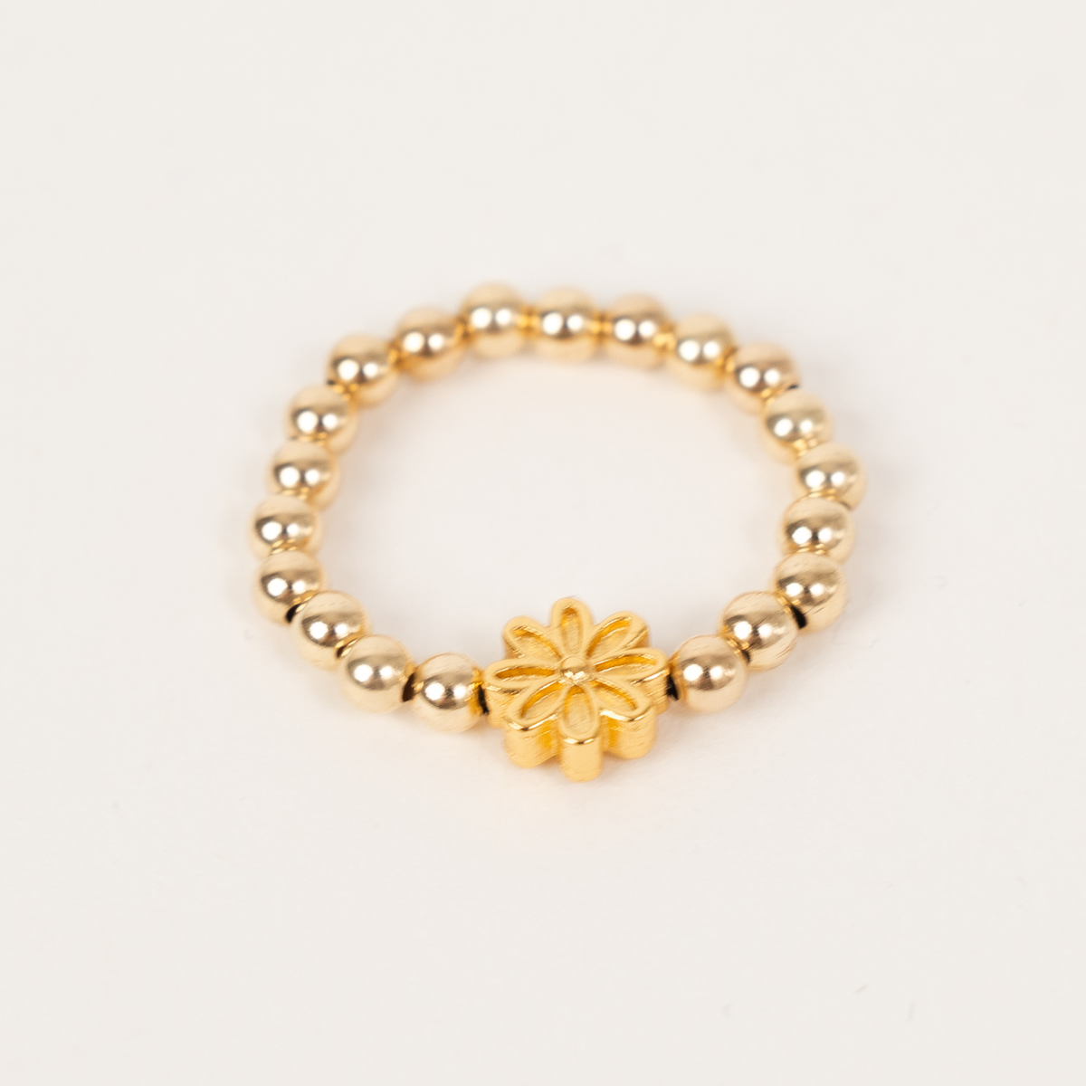 Petite Fleur ring with 14K gold-filled beads and a sculpted golden flower centerpiece